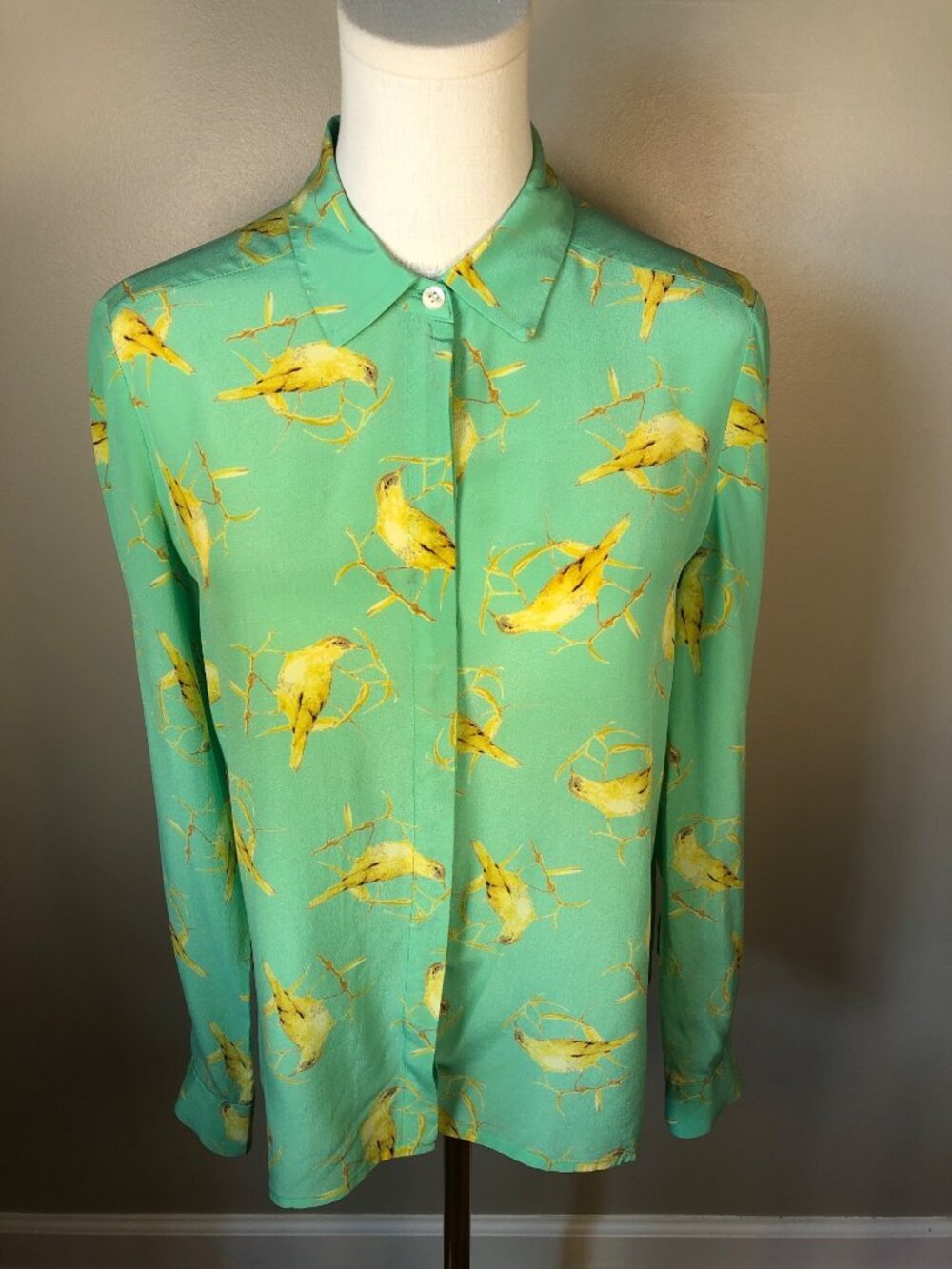 leifsdottir Mint Green Blouse with Yellow Bird Print